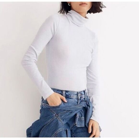 Madewell NWT blue ribbed turtleneck top size xs - Picture 1 of 14